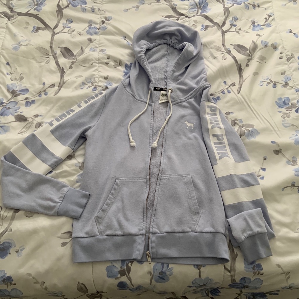 VS Pink Zip up Hoodie Light Blue Small